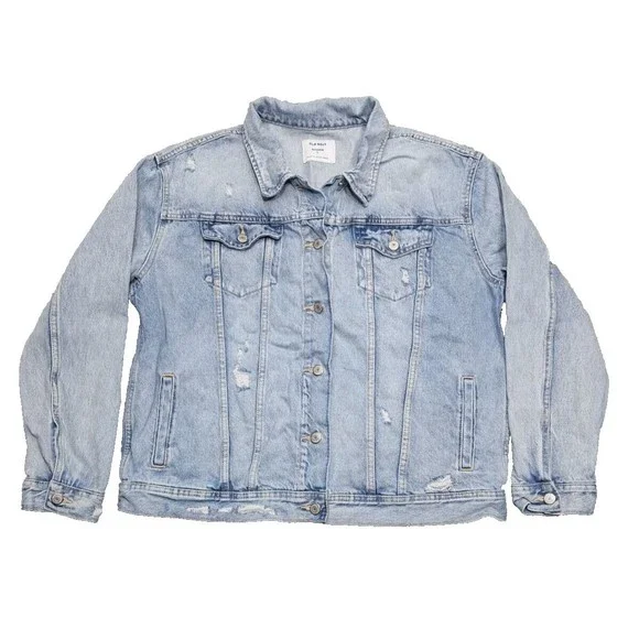 Old Navy Jean Jacket Size Large Boyfriend Distressed Ripped Light Blue Denim - Picture 1 of 13